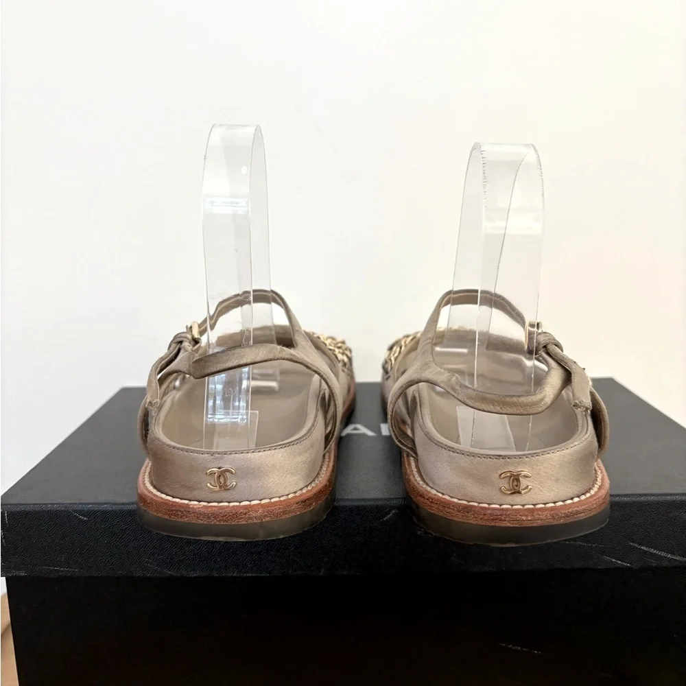 Chanel Satin Chain Strap CC Logo Sandals